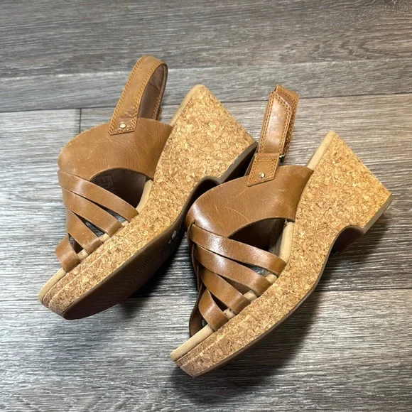 Clarks Brown Leather Wedge Sandals woman’s 9 (b142) - Picture 6 of 8